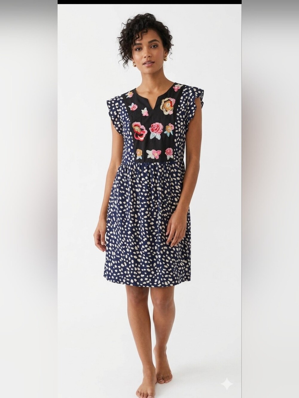 Kirundo Navy Floral Embroidered Short Sleeve Dress Med.